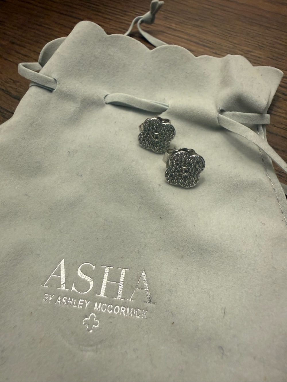 ASHA Silver Floral Pavé Stud Earrings